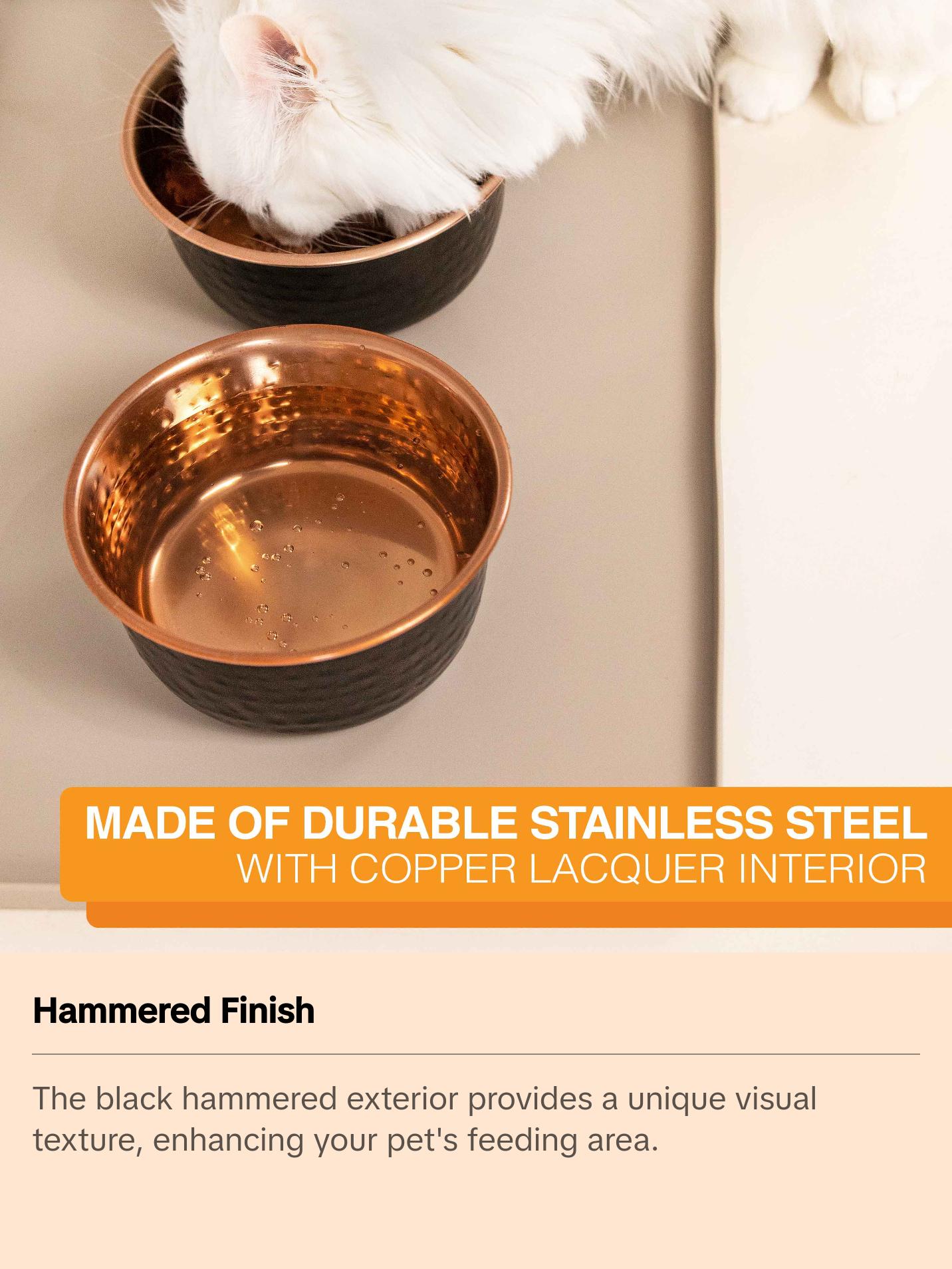 Neater Pets Hammered Black & Copper Pet Bowls for Dogs or Cats 16-64 Oz No-Skid Design Stylish Feeding Bowls