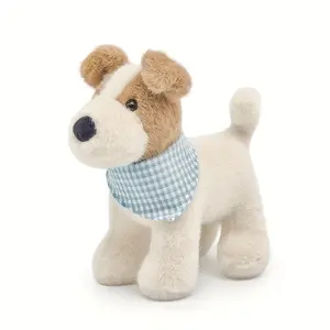 7.08in Soft Plush Wire Fox Terrier Stuffed Animal, White Polyester Sitting Dog Toy, Perfect Birthday Gift for Boys and Girls, Cute Stuffed Animals
