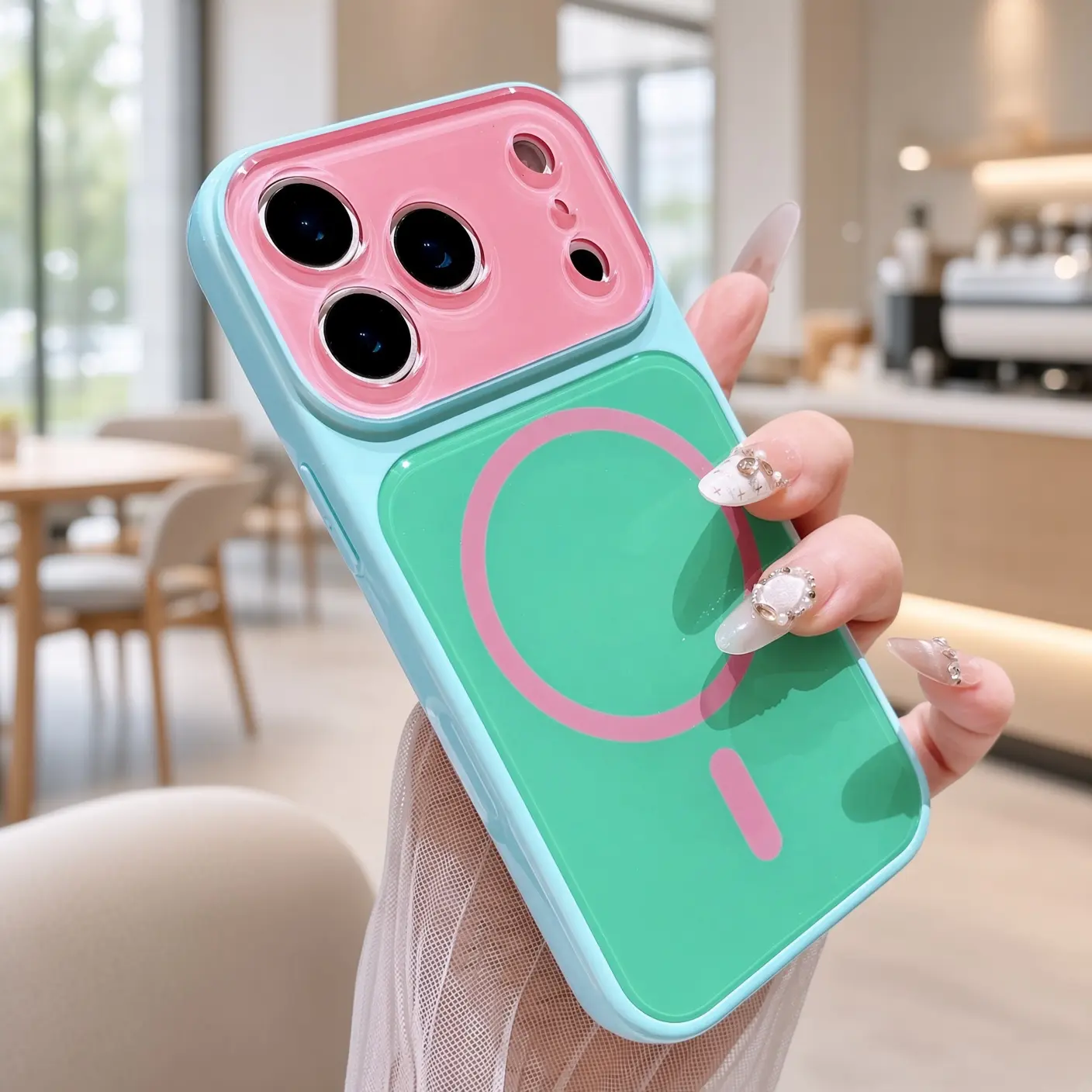 Summer Vibe Dopamine Contrast Color Magnetic iPhone Case for iPhone 17/16/15/14 Pro Max | Full Lens Protection Color Block Jelly Fashionable Cover Compatible with MagSafe HL