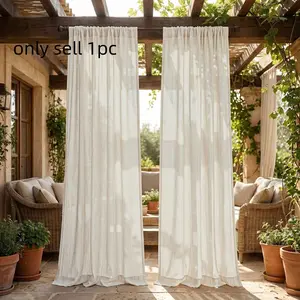 1pc Natural Texture Solid Color Outdoor Curtains, High-End Linen Texture, Durable Polyester, Ideal for Patios, Gardens, Camps, Balconies