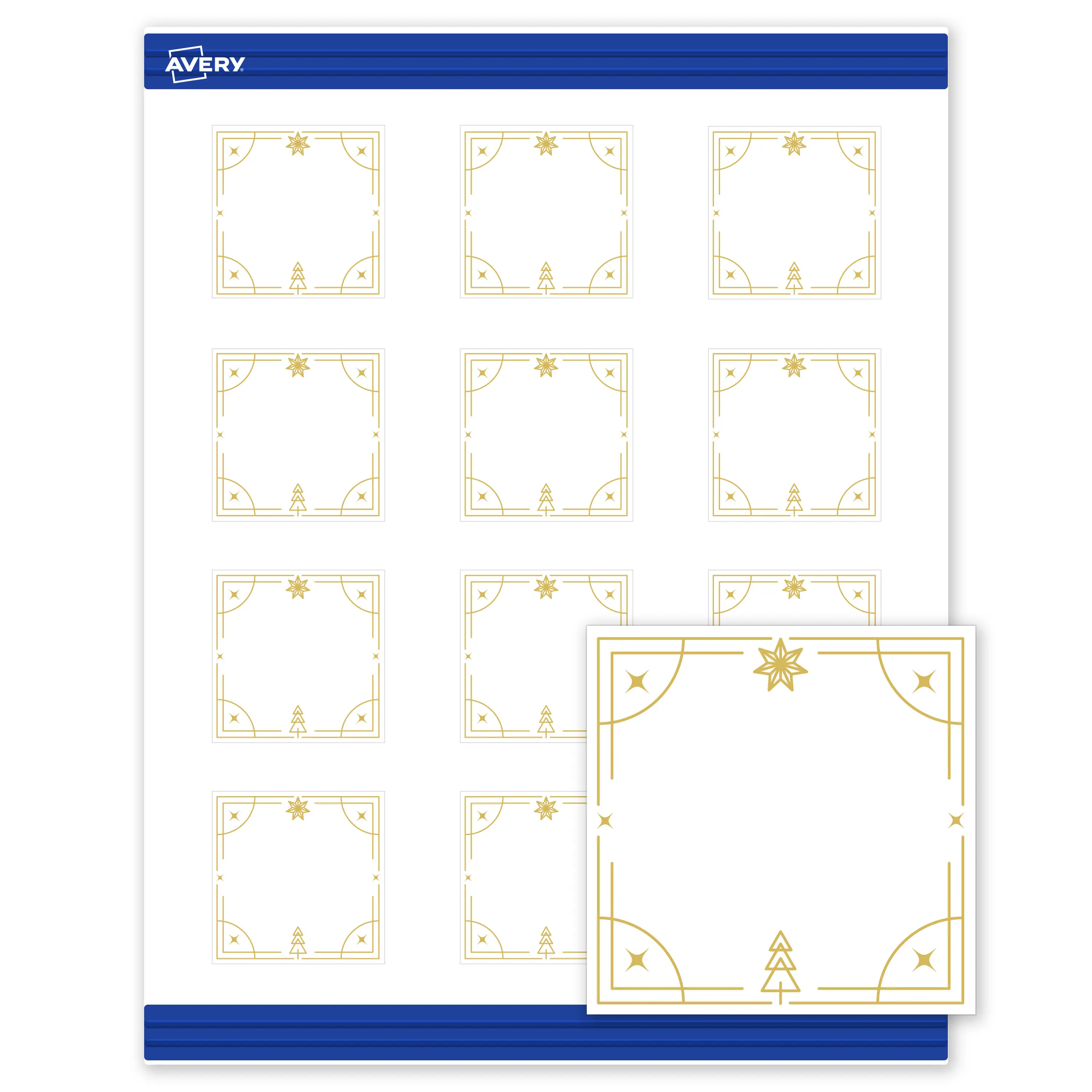 Avery® Printable Christmas Business Cards with Sure Feed® Technology, Square, 2" x 2", Pre-Printed Metallic Gold Christmas Trees Design, Matte White, Laser & Inkjet Compatible, 120 Total