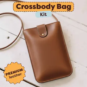 DIY Leather Crossbody Bag Kit for Beginners – Make Your Own Leather Purse – Full Grain Leather Craft Kit with Tools