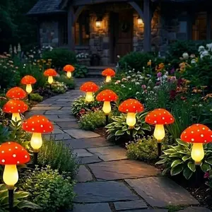Solar Powered Mushroom Garden Lights, 12 LED Waterproof Outdoor Decorative Lamps, Solar Stakes Lights for Pathway, Yard, Patio and Landscape, Automatic Dusk to Dawn Garden Glow Light, Yard Ornaments