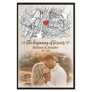 Custom Photo Couples Wedding Poster, The Beginning Of Forever Personalized Custom Poster, Wedding Gift for Couple Husband Wife, Couple Home Decor