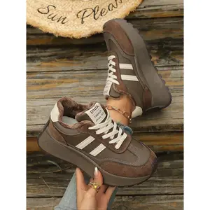 Women's thick soled warm shoes, new four season comfortable casual sports and leisure shoes, low cut PU patch sports shoes, thick soled sports shoes