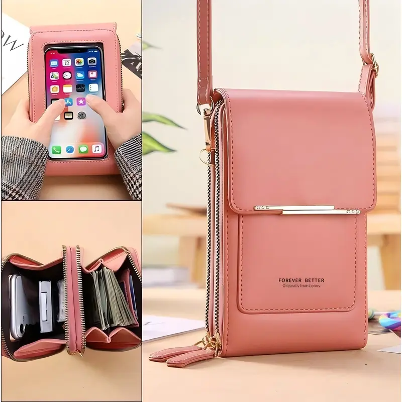 2026 Trendy Minimalist Elegant Female Compact Crossbody Touchscreen Wallet - Multi Card Slots, Coin Pouch, Detachable Shoulder Strap, Water-Resistant, Touchscreen Wallet Keeps Phone Handy, Hands-Free for Shopping - Sports & Outdoor Gym Accessory