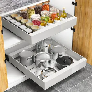 Expandable Pull Out Cabinet Drawers Organizer, 21"Deep Slide Out Cabinet Organizer Shelves with Adhesive Nano Film, Slide Out Drawers for Kitchen Cabinets, Pantry, Bathroom Storage