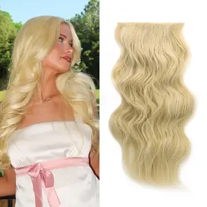 [ Qbeauty ] Yellow Golden Blonde Clip- in Synthetic Hair Extensions Long Wavy 4PCS Thick Hairpieces Double Weft Natural Hair Extensions for Women