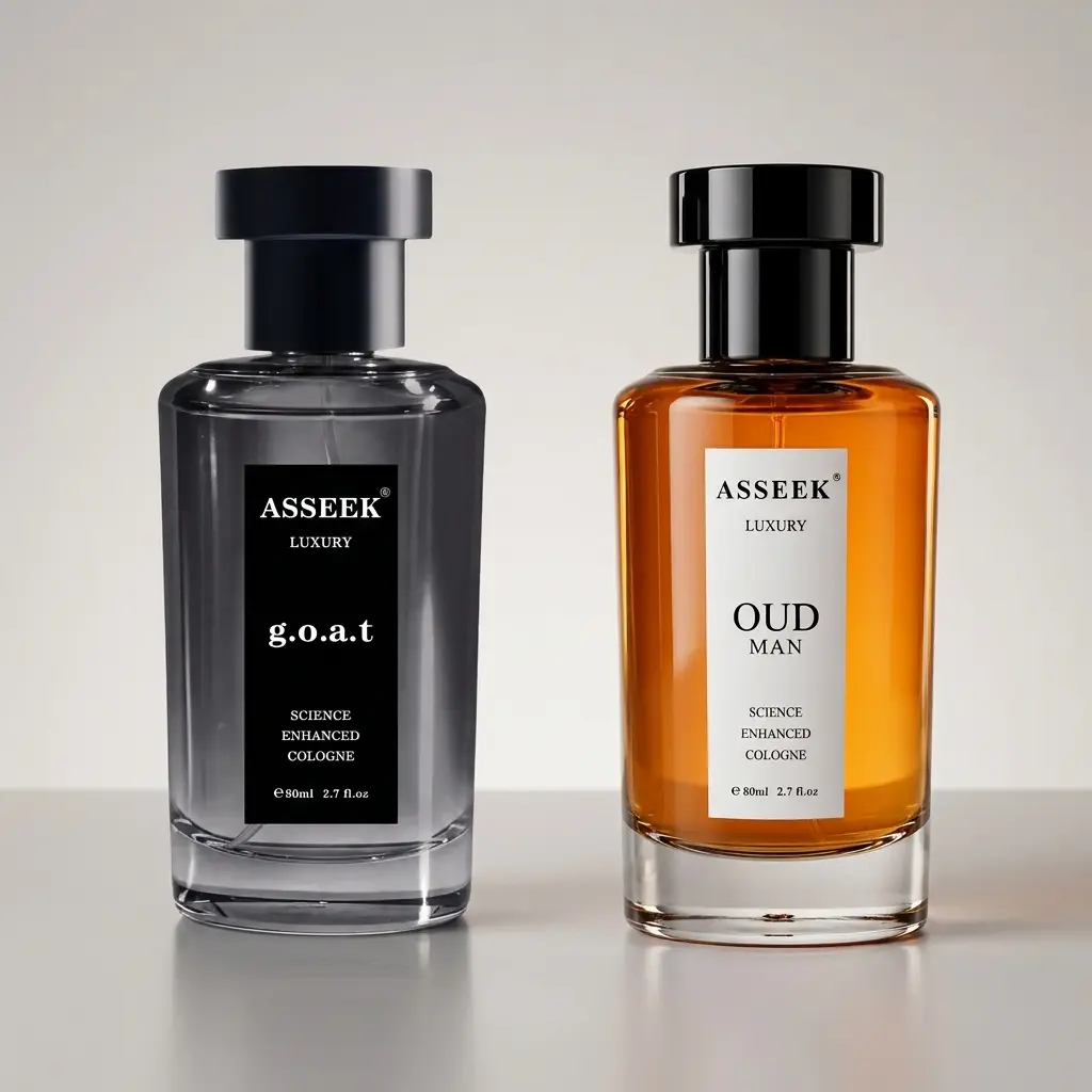 ASSEEEK Luxury g.o.a.t & OUD MAN Men's Cologne Set | 2 x 80ml (2.7 fl oz Each) | Lemon, Leather, Cedar, Sandalwood, Iris & Amber | Woody Fougere & Aromatic Woody Fragrance Gift Set for Men