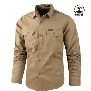 Men's Long Sleeve Cotton Work Shirt with 2 Pockets Casual Button Down for Everyday Wear,100% cotton, comfortable to wear, protects against direct UV rays