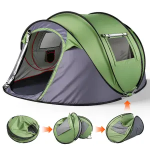 Instant Pop Up Tent 4 Person – Waterproof Automatic Camping Tent with Front Awning, Portable Family Tent for Outdoor Hiking Beach (Green)