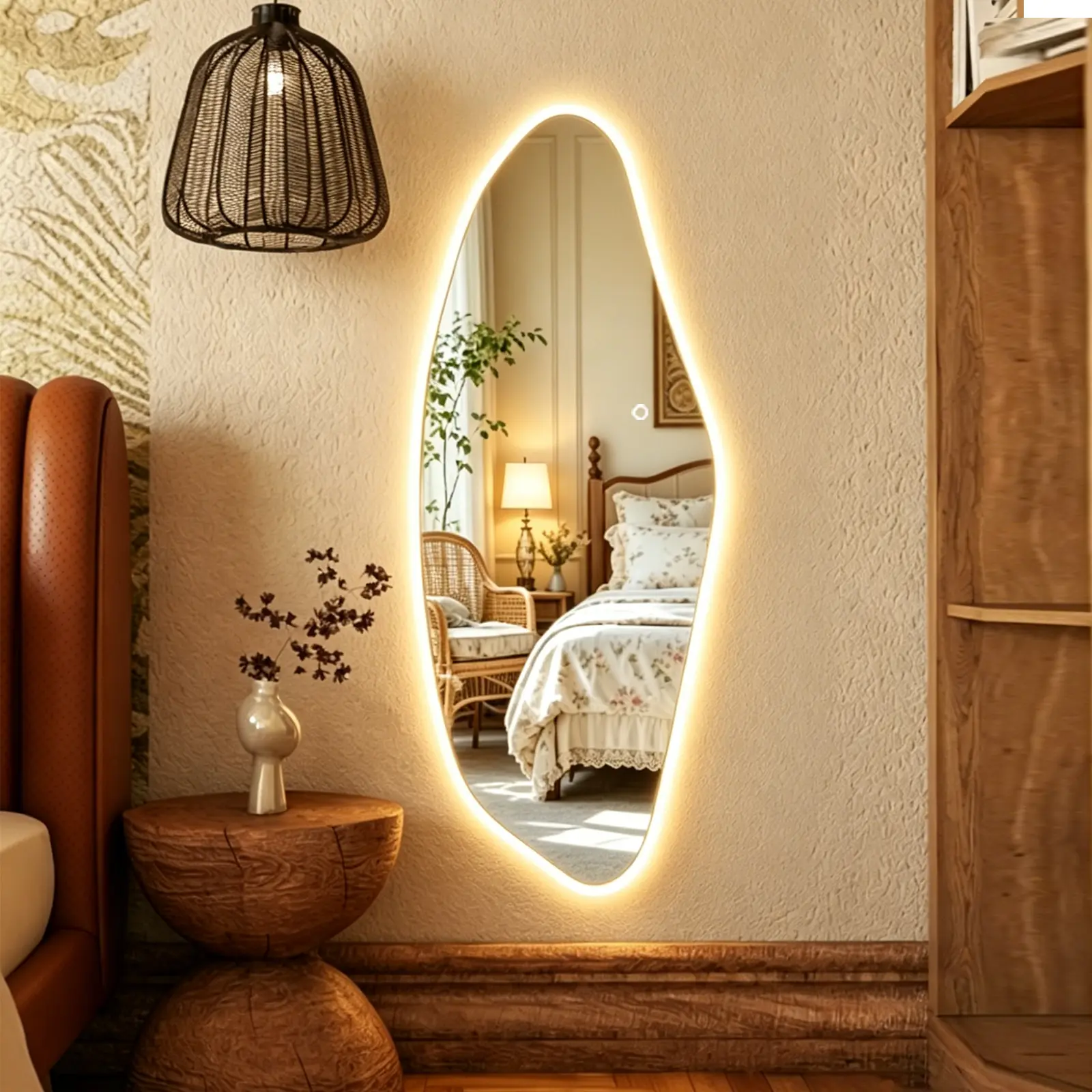 Irregular Shape LED Full Length Mirror, Tempered Glass Wall Mounted Full Body Mirror with 3 Color Lighting & Adjustable Brightness, Touch Control Lighted Mirror for Bedroom, Living Room, Walk-In Closet, Dressing Room, Entryway, Modern Home Decor