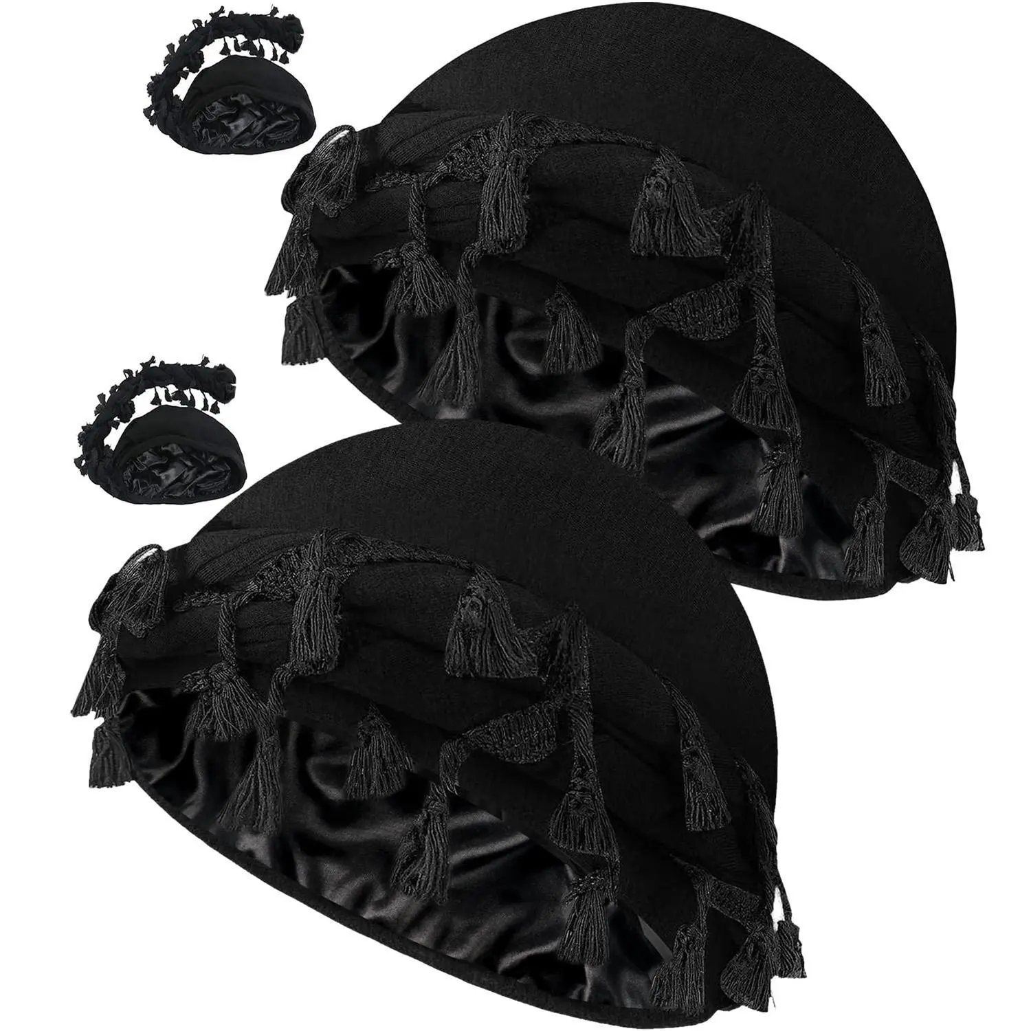 2 Pack Vintage Twist Head Wrap Set - Satin-Lined Halo Turban & Beanie Durag for Trendy Men & Women - Chic & Versatile Fashion Headwear Accessory