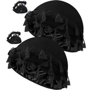 2 Pack Vintage Twist Head Wrap Set - Satin-Lined Halo Turban & Beanie Durag for Trendy Men & Women - Chic & Versatile Fashion Headwear Accessory