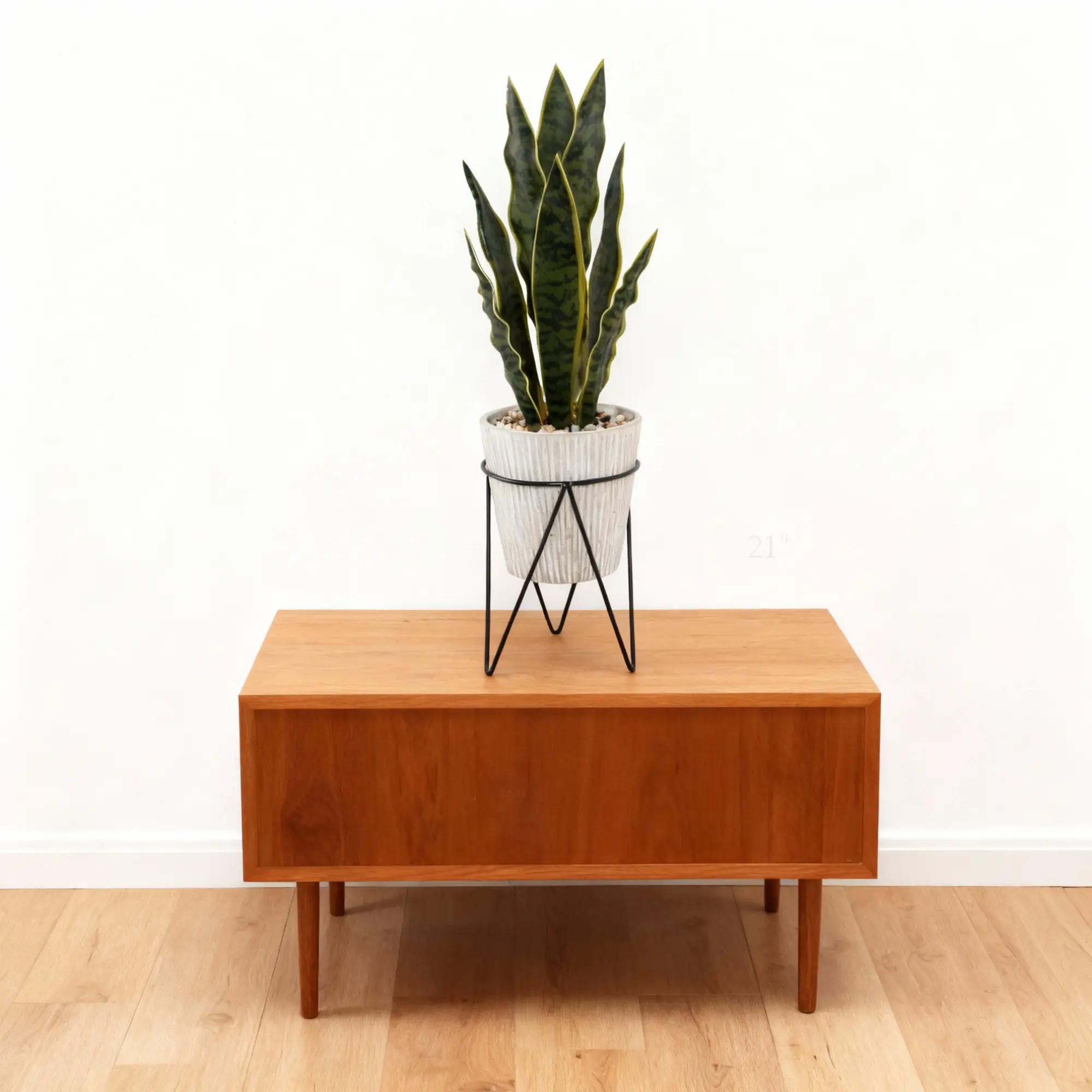 21'' Snake Plant in Cement Pot on Metal Stand, Faux Plant for Home and Office Decor, Hand-crafted by Artisans