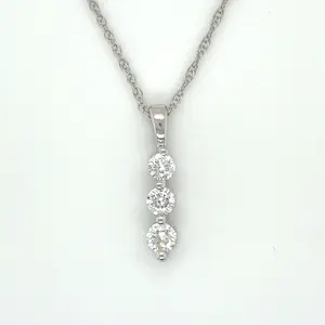 925 Silver Lab Created Diamond Three Stone Pendant with 18-inch Cable Chain