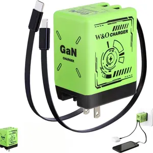 2-In-1 Fast Electronic Charger Compatible with iPhone & Android, Foldable Wall Plug Adapter with Lightning & Type-C Cables, Quick Charge Feature