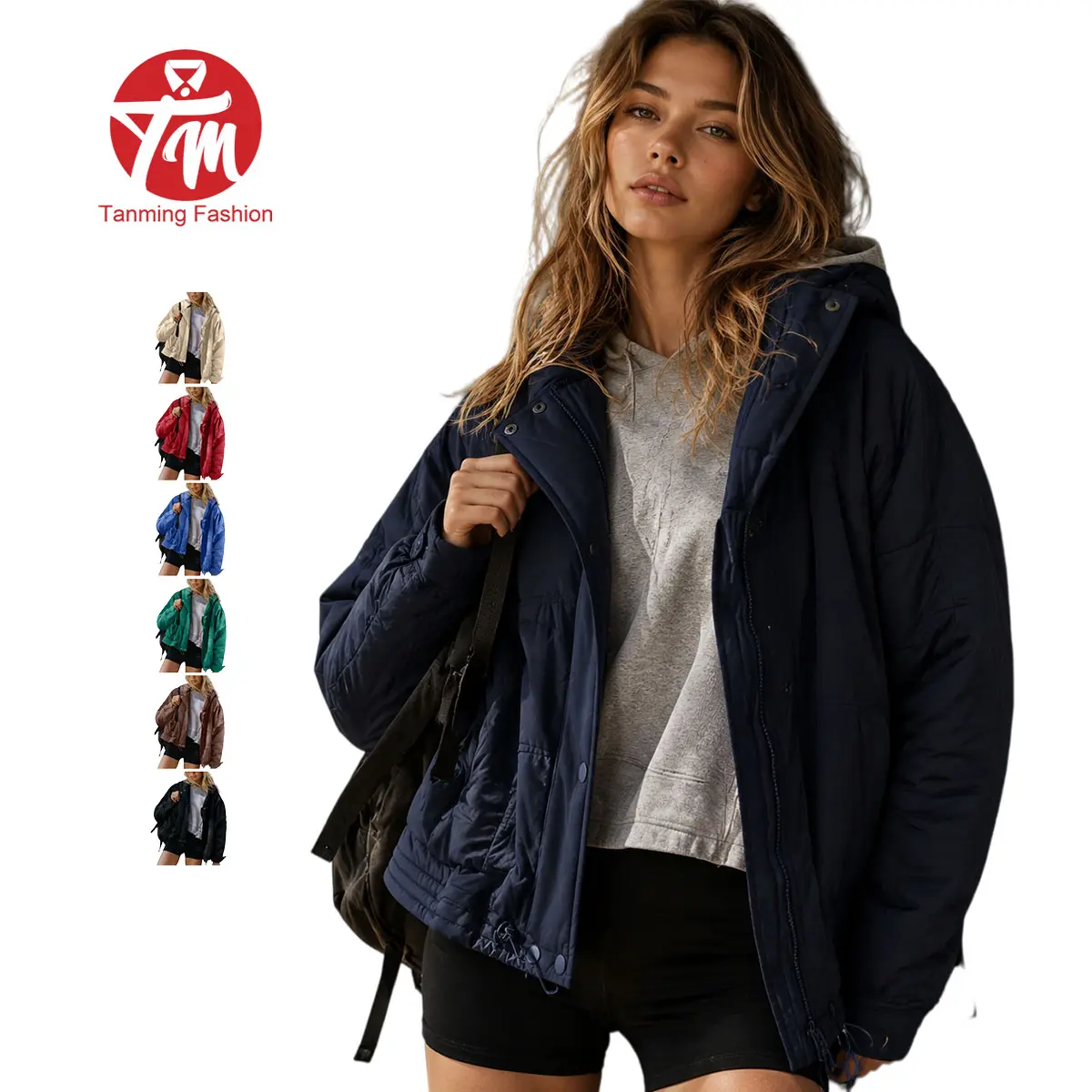Tanming Women's Oversized Quilted Hooded Jacket - Fashion, Minimalist, Basic, Lightweight Style - with Pockets, Adjustable Hem, Warm Loose Fit Short Winter Coat Outerwear for Cold Weather,summerwins