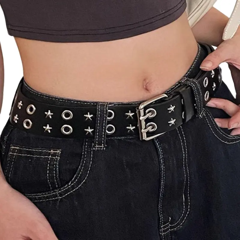 Punk Rivet Star Buckle Belt Unisex, Rivet Decorated Belt, Dual-Row Leather Strap for Jeans Decoration, Stylish Accessory for Men and Women, Punk Fashion Belt