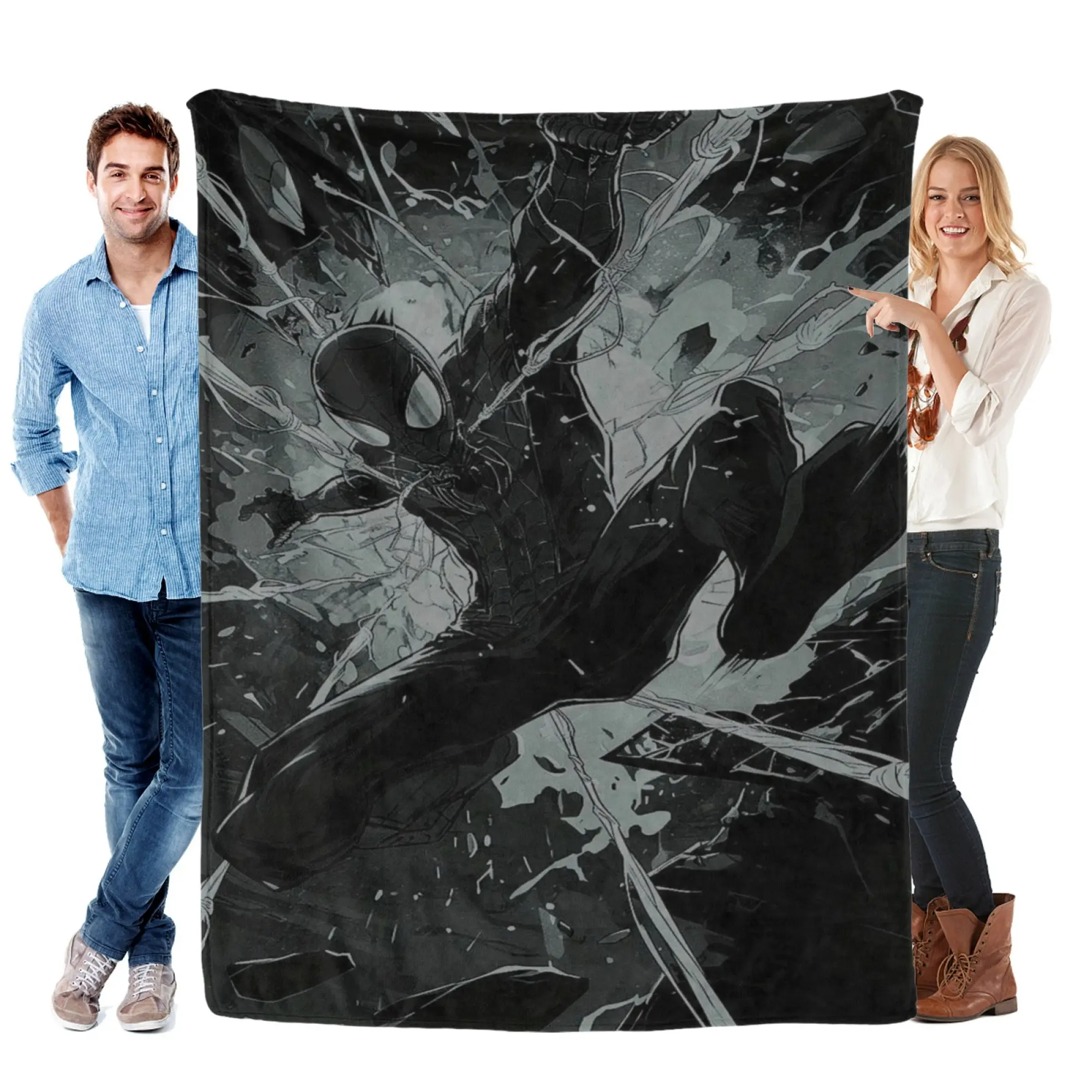 [SummerVibes] MARVEL CLASSIC Black Spider-Man Soft Flannel Blanket, Vibrant 2D Print Action Design for Home, Couch, Bed & Fan Gifts