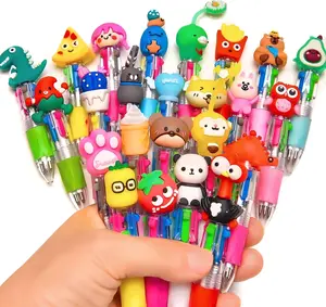 52 Pcs Mini Multicolor 4-in-1 Pens,Cute Cartoon Ballpoint Pen Set with 4 Vibrant Ink Colors,Removable Rubber Toppers as Mini Toys,Bulk Kawaii Party Favors for Students,Nurses,Teachers,Office,Everyday Use&Classroom Prizes Holiday Gifts,bulk gift items