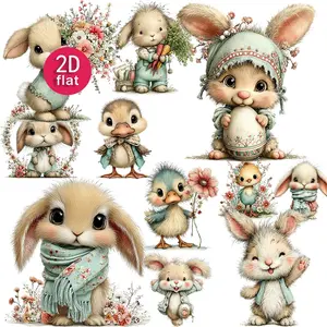 Cute Cartoon Rabbit Stickers 2D Flat Decorative Stickers Journal DIY Creative Stickers 4-7cm Children's Craft Materials