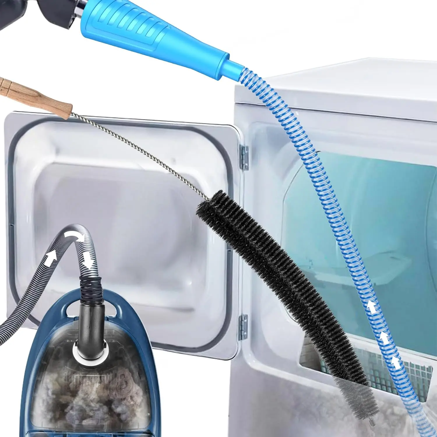 Dryer Vent Cleaner Kit Dryer Lint Vac Attachment with Brush, Lint Remover, Dryer Vent Vacuum Hose Cleaning Tools, Blue