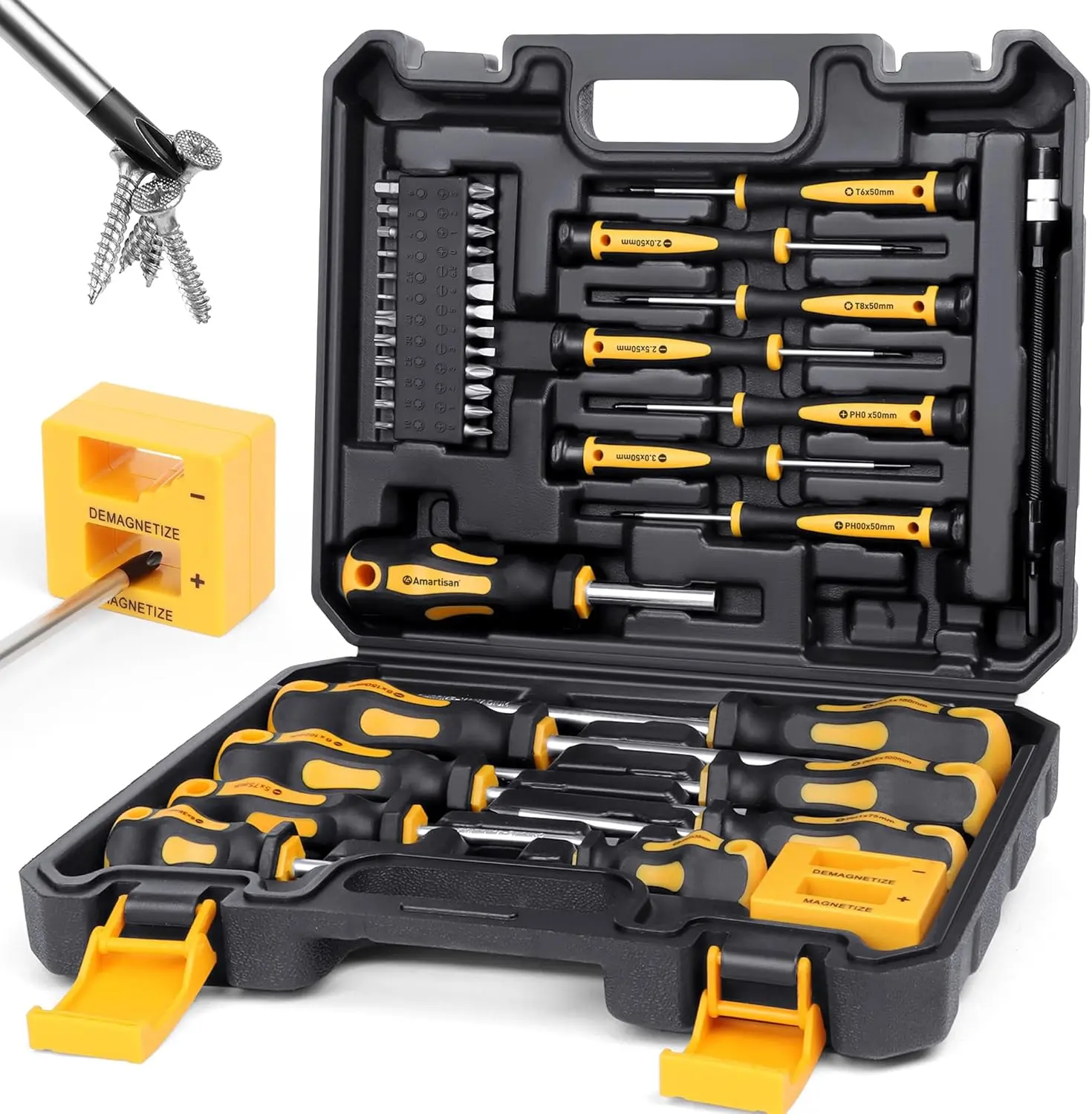 43PCS Magnetic Screwdriver Set – Amartisan Precision Screwdrivers with Phillips, Slotted, Torx & Hex, Case & Magnetizer Tool