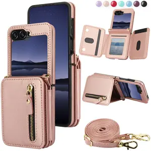 Crossbody PU Faux Leather Case Suitable For Samsung Suitable For Galaxy Z Flip 7 FE 6 5 4 3 5G Mobile Phone Bag, Zipper Wallet Card Slots RFID Blocking Phone Cover