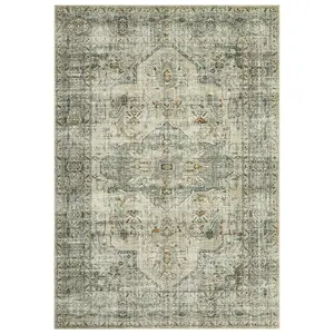 【Christmas Gift】5 x 7 ft Polyester Beige Brown Rectangular Hallway Bathroom Entryway Kitchen Office Foldable Flower Printed Persian Washable Area Rug