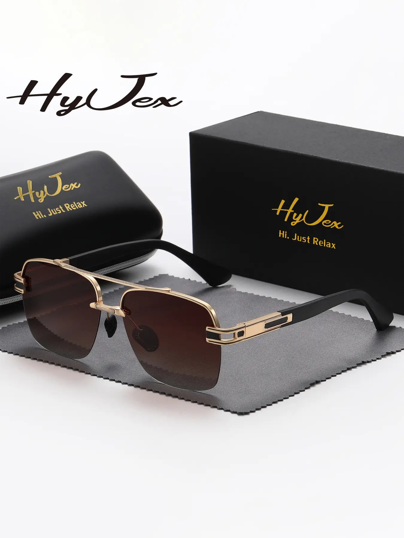 HyJex 1 Piece Unisex Business Style Half Frame Sunglasses Show Nobility Irregular Frame Sunglasses UV400
