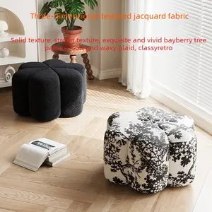 Sofa Stool, Cream Aesthetic Viral Style, Petal Shape Cloud Cushion, Luxury Shoe-Changing Round Stool, Wear-Resistant Easy-Clean, Bedroom Entryway, Daily Essential, Soft Cushioned Stool
