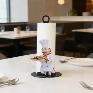 Paper Towel Holder for Kitchen Counter, Sturdy Metal Chef Design, Non-Slip Base, Countertop Dispenser, Holds Standard Rolls, Bathroom Accessory