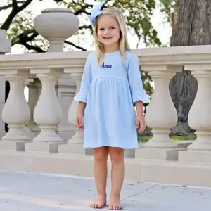 Blue Stripe Sophia Dress - Soft Knit Girl's Outfit with 3/4 Sleeve