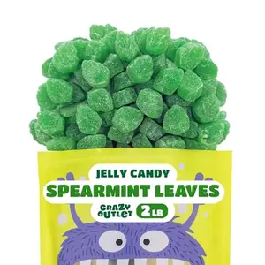 Spearmint Leaves Jelly Candy - 2 Pound Bulk Bag - Classic Spearmint Candy with Soft Chewy Texture - Leaf Shaped Mint Jellies for Parties and Decorating