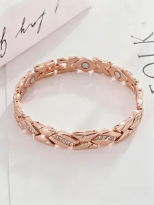 Women's Leaf Bracelet, Pure Copper Magnetic Bracelet with Diamonds, 3500 Gauss Effective Magnet, Outdoor Fun Accessory, Exquisite Trendy Bracelet