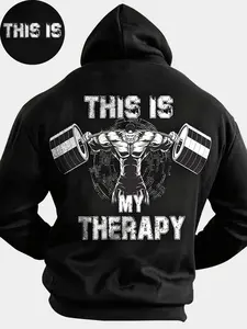 Men's Hooded Sweatshirt with Weightlifting Print, Casual Long Sleeve Pullover with Drawstring & Pocket, Fall Winter Fashion