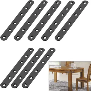 8 Pcs 6 Inch Heavy Duty Stainless Steel Flat Mending Plates Straight Corner Brace Brackets Connector with Screws for Furniture Repair Fixing Joint, Black