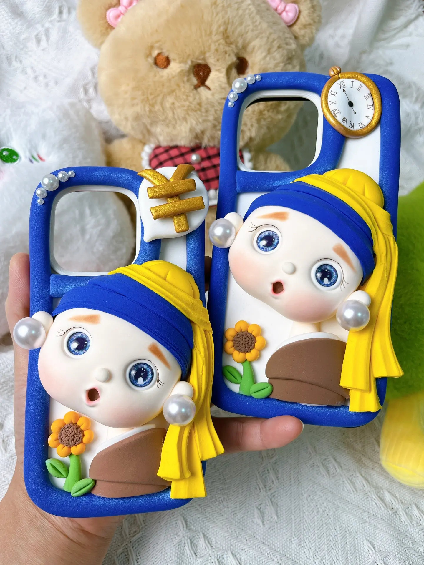 Pearl Girl Clay Phone Case Handmade Birthday Gift for Girls iphone  case  indo Screen Protector Smartphone Sun Cover Cellphone Casing Protection Protective Shockproof Multicolor phone cases labubu phone case magic john screen protector