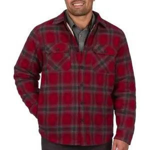 Lined Flannel Shirt Jackets with Corduroy Trim Large
