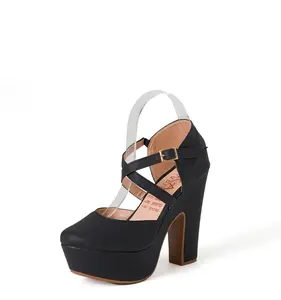 Sandalia Tacon Alto 5C1978STA - Black Rocker Style Platform Sandals with White Straps for Jeans & Leggings Look
