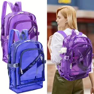 PVC Fashion Transparent Backpack, Daily Backpack Notebook School Bag, Adjustable Shoulder Straps, for School, Campus & Daily Commuting bookbags
