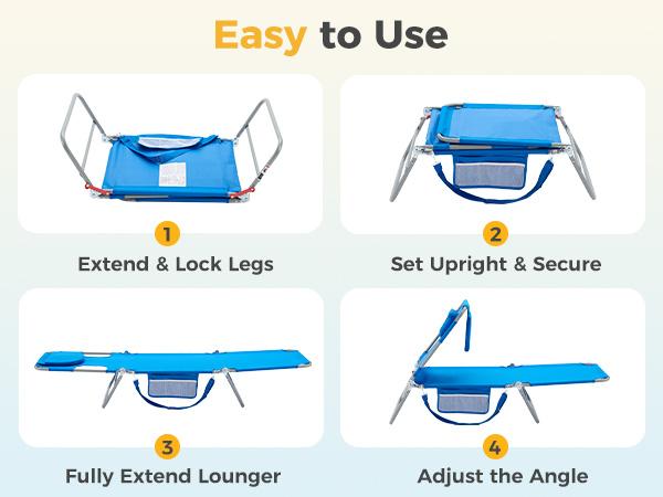 Folding Adjustable Chaise Lounge Chair, Portable Beach Lounge Chair with Backpack Straps & Side Pocket for Outside, Patio, Poolside, Lawn Folding Adjustable Chaise Lounge Chair, Portable Beach Lounge Chair with Backpack Straps & Side Pocket for Outside, Patio, Poolside, Lawn