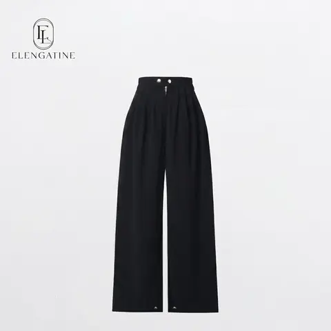 Elengatine Women's High Waist Pleated Balloon Wide Leg Pants - Y2K Inspired Baggy Knit Trousers with Zip Front Closure, Adjustable Cuffed Ankles, Machine Washable, Flexible Stretch, Soft Fabric, Relaxed Silhouette, All Season Casual Streetwear