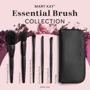Mary Kay Essential Brush Collection - 5 High-Quality Brushes with Stylish Clutch for Liquid Cream & Powder Application