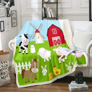 Farmhouse Fleece Blanket,Cartoon Animal Print Throw Blanket,Lovely Rabbits Sheep Horse Luxury Soft Room Accessory Plush Blankets Throw 50"x60"