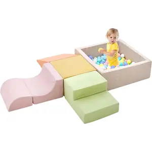 5-Piece Climbing Toys for Toddlers, Indoor Soft Foam Climbing Blocks Play Set with Ball Pit (Balls not Included), Foam Play Gym for Climbing Crawling