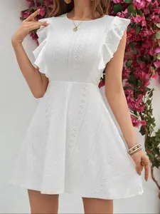 Women's Summer Casual Minimalist Hollow Out High Waist Slim Fit Dress, Solid Color Fashionable Ladies Clothing, Perfect for Daily Wear, Womenswear