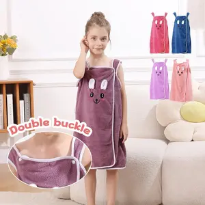 Kids Bath Towel Wrap with Cute Bunny Ears, Contemporary Microfiber Cartoon Anime Bath Skirt for Girls, Ultra Compact Woven Towel Robe, Age 6-12 - 250gsm, Casual Comfy Pajama
