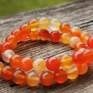 Natural Crystal Women Bracelet,  Carnelian 8mm Round Bead Stretchy Bracelet, Healing Meditation Chakra Balance Calming Protection Yoga Bracelet